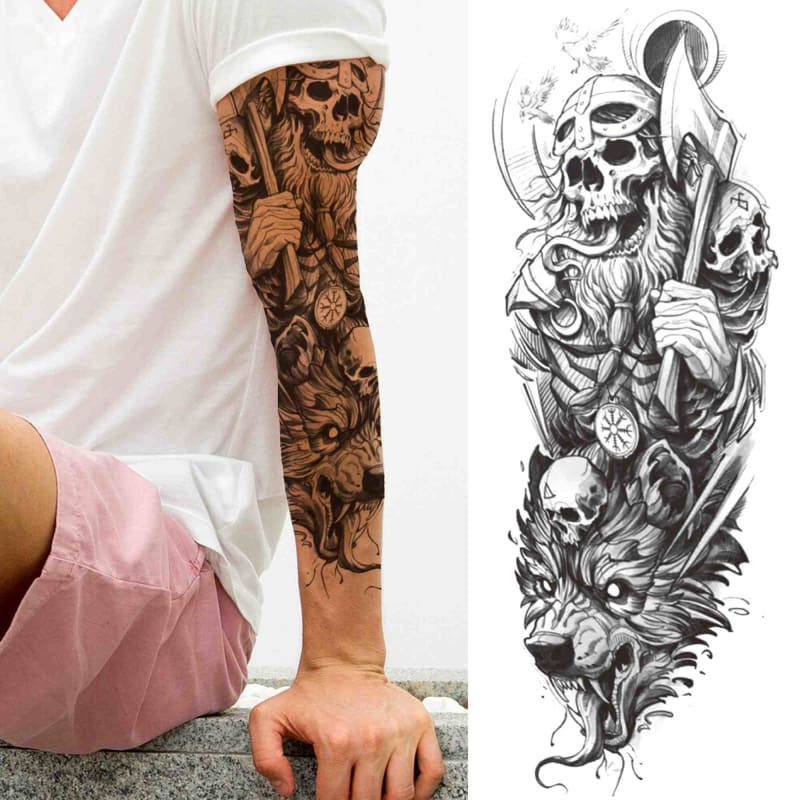 20 Sheet Temporary Tattoo Sleeves, CAYUDEN Waterproof 10 Sheet Large Full  Arm Sleeves Tattoos +10 Sheet Half Arm Fake Tattoos Wolf Rose Tattoo  Sleeves