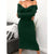 Long Sleeve V Neck Bodycon Ribbed Knit Dress - Dark Green Dress / L