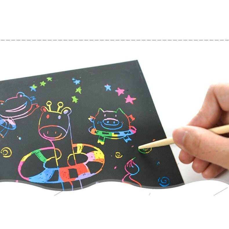 Scratch Paper Art Set, 50pcs Rainbow Scratch Paper Black Scratch