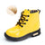 New Winter Children Leather Waterproof Shoes - Yellow with plush / 30