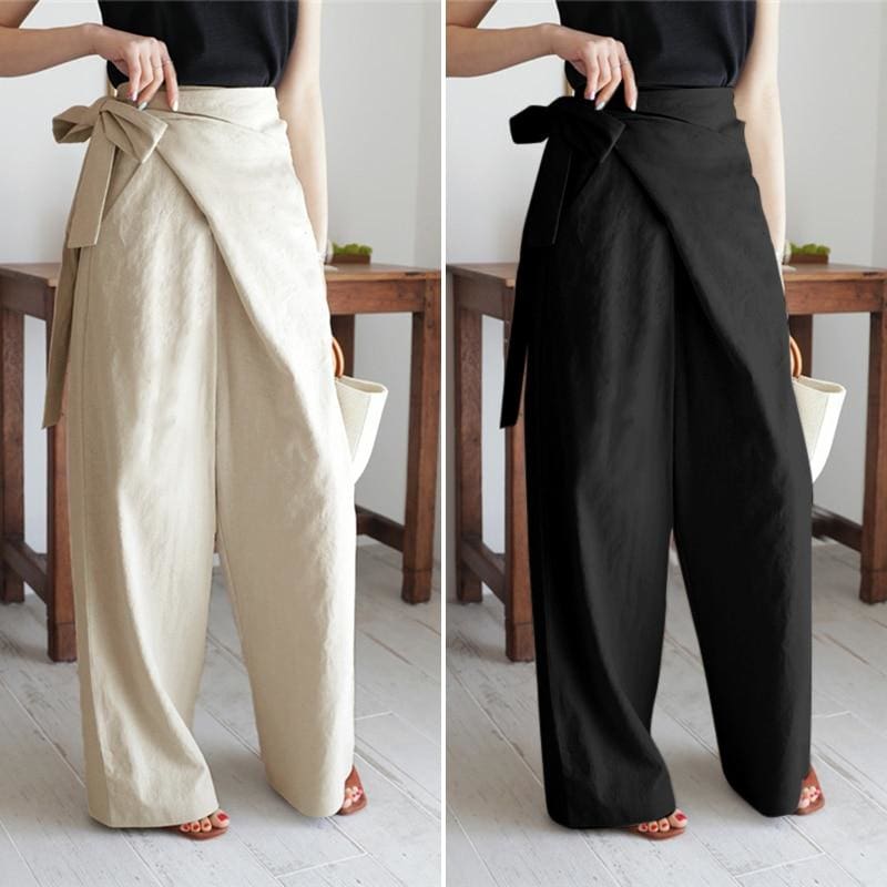 Handmade black linen long wide leg palazzo pants. Black high waist