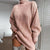Women Turtleneck Oversized Knitted Dress - Pink sweater dress / L