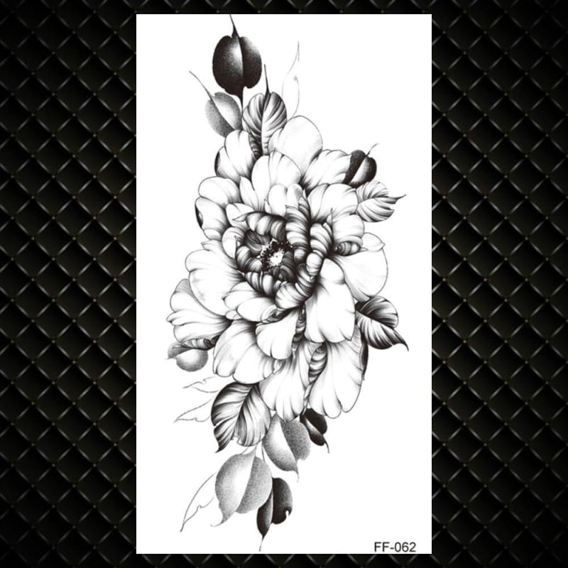 3D Sexy Lily Flowers Camellia Peony Black Leaves Drawing Blossom DIY Waterproof Temporary Tattoo For Men & Women