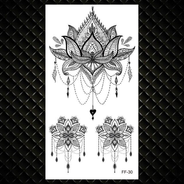 3D Sexy Lily Flowers Camellia Peony Black Leaves Drawing Blossom DIY Waterproof Temporary Tattoo For Men & Women - Birmon