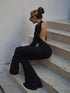Black Sexy Backless Jumpsuits