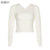 Fashion Elegant Long Sleeve Square Collar Solid Slim Sweater