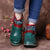 Women's Green Embossed Genuine Leather Ankle Boots