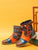 Colorful Tribal Pattern Splicing Block Heel Short Boots