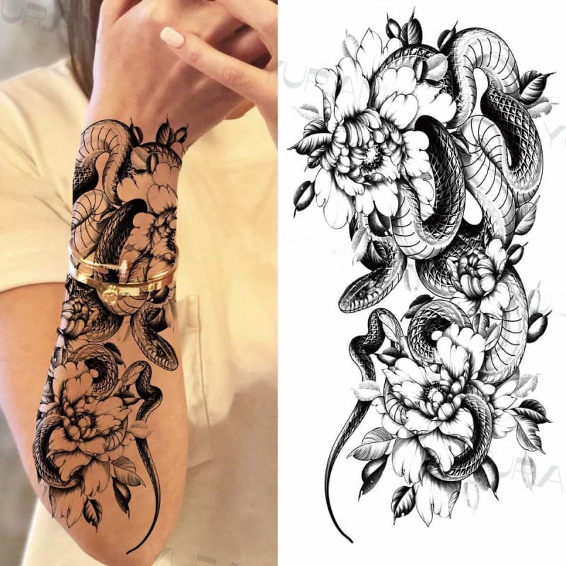 Black Owl Cat Pendant Snake Moon Flower Animal DIY Temporary Tattoos For Women Girls Adult - Birmon