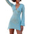 Elegant Fashion Solid Color Tie Up Backless Split Short Dress - Blue / L
