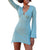 Elegant Fashion Solid Color Tie Up Backless Split Short Dress - Blue / S