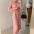 Elegant O Neck Single Breasted Women Solid Sweater Dress - pink / One Size