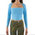 Fashion Elegant Long Sleeve Square Collar Solid Slim Sweater - Blue / L