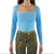 Fashion Elegant Long Sleeve Square Collar Solid Slim Sweater - Blue / M