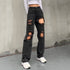 Hole Ripped Black Woman Distressed Jeans