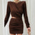 Hollow Out Bodycon Mini Dress - Brown Velvet / L