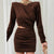 Hollow Out Bodycon Mini Dress - Brown Velvet / M