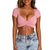 Lace Up Front Summer T-Shirts - Pink / L