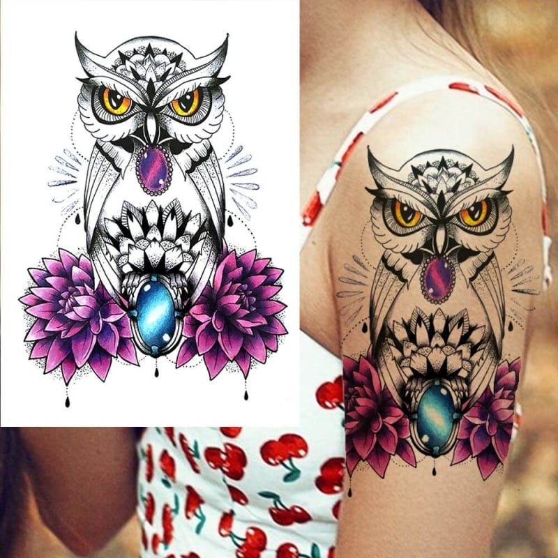 Large Dreamcatcher Owl Flower Moon Feather DIY Waterproof Temporary Tattoo For Men & Women - Birmon