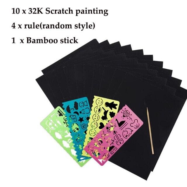 10 Sheets/pack With A Bamboo Stick 32k Scratch Art Paper For Painting Kids'  Scratch Paper Painting Diy Art Kit Painting Toys