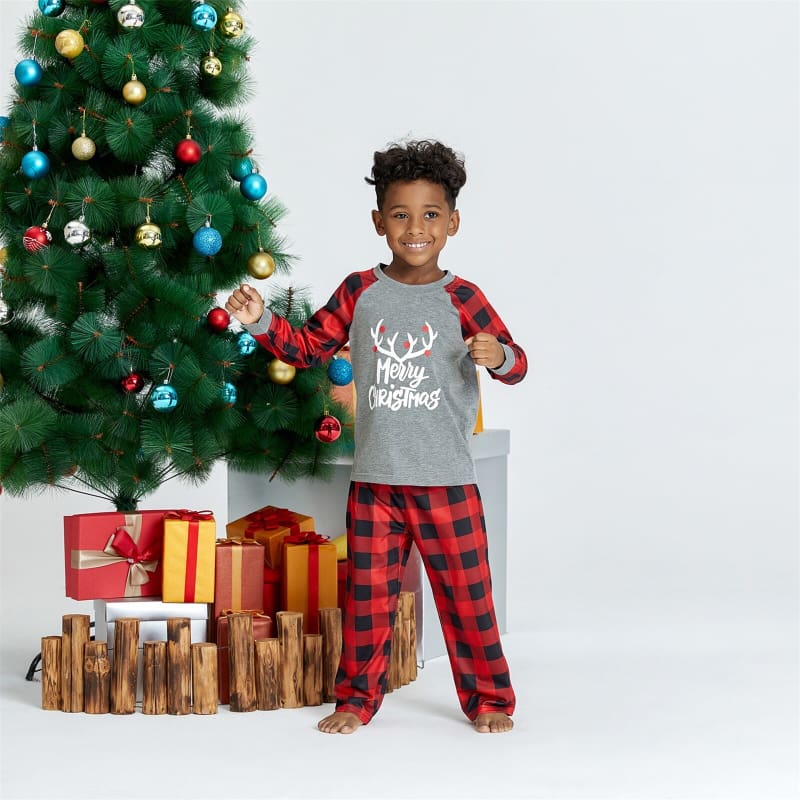 Family Matching Christmas Antler Top and Reindeer Print Pants Pajamas Sets (Flame Resistant)