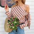 New Women Summer Striped Lace Up Loose Blouse
