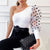 One Shoulder Dots Puff Sleeve Shirts Skew Collar Blouse - White / L