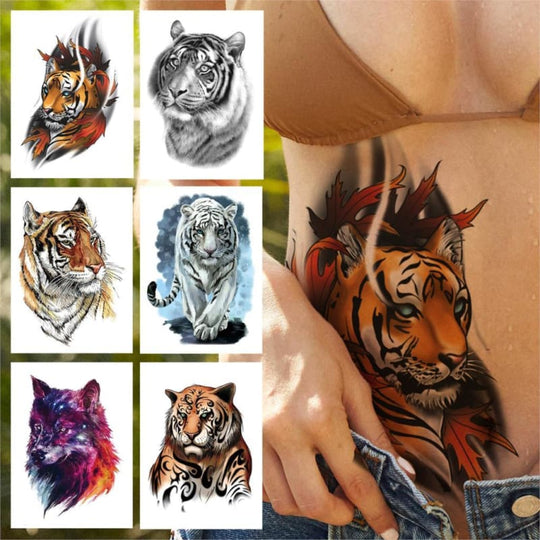 Realistic Fake Tiger Watercolor Wolf  DIY Waterproof Temporary Tattoo For Men & Women - Birmon