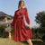 Red Printing Chiffon Long Sleeve Spring Women Dress - Red / CN / M