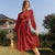Red Printing Chiffon Long Sleeve Spring Women Dress - Red / CN / S