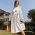 Red Printing Chiffon Long Sleeve Spring Women Dress - white dot / CN / L