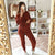 Street Style Knitted Solid Casual Woolen Winter Autumn Warm 2 Piece Set Sweaters - Burgundy / L