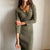 V Neck Wrapped Knitted Dress - S20182-Olive Green / One Size