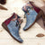 Women Blue Paisley Pattern Leather Splicing Color Soft Flat Short Boots