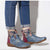 Women Blue Paisley Pattern Leather Splicing Color Soft Flat Short Boots - Blue / 11