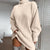 Women Turtleneck Oversized Knitted Dress - Beige sweater dress / L