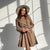 Women Vintage Sashes Corduroy A line Mini Dress - Khaki / L