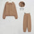 Women’s Basic Cotton Sweatshirts Sets - Khaki Fleece Lining / L